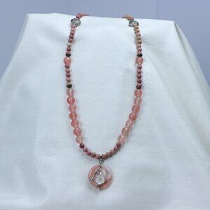 Pink Beaded Necklace with Floral Pendant | Boho Romantic